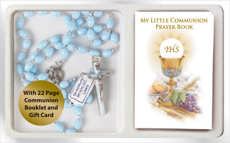First Communion Rosary Bead Plastic – Blue with Book 1