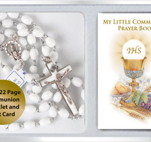 First Communion Rosary Bead Plastic - White with Book