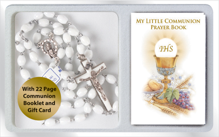 First Communion Rosary Bead Plastic – White with Book 1
