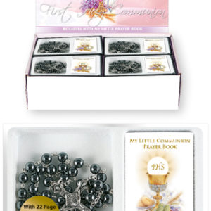 First Communion Rosary Bead Imitation Hematite with Book