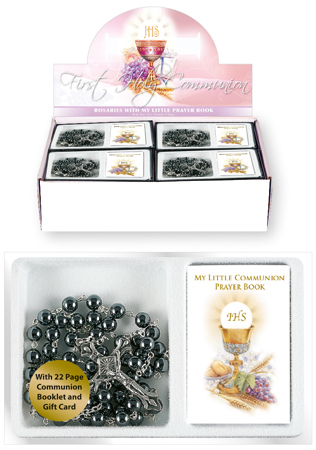 First Communion Rosary Bead Imitation Hematite with Book 1