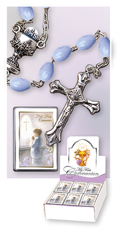C6143 BL Communion Rosary Bead Plastic Blue