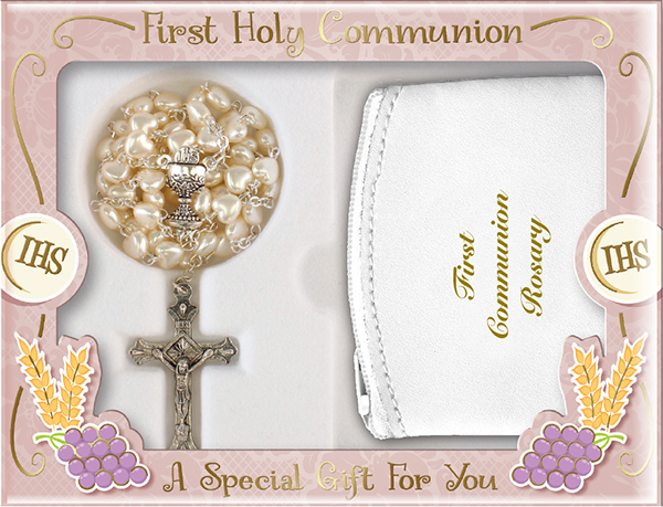 C6184 Communion Imitataion Pearl Rosary Bead Girl with White Purse