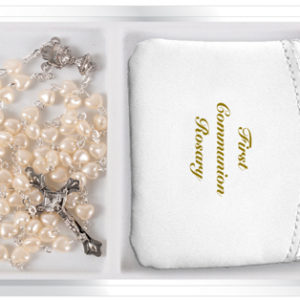 Communion Set Imitation Pearl Rosary Bead & White Purse