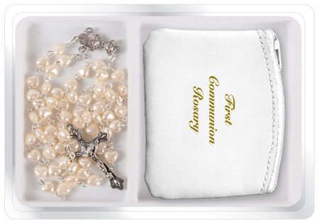 Communion Set Imitation Pearl Rosary Bead & White Purse 1