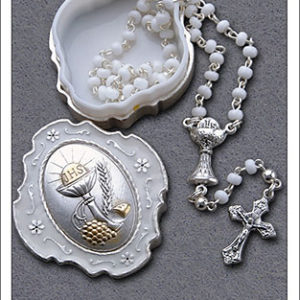 Communion Glass Rosary Bead With Metal Box