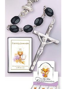 First Communion  Rosary Bead Wood Black