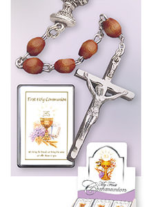 First Communion  Rosary Bead Wood Brown