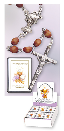 First Communion  Rosary Bead Wood Brown 1