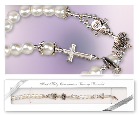 C6378 Communion Pearl Rosary Bracelet