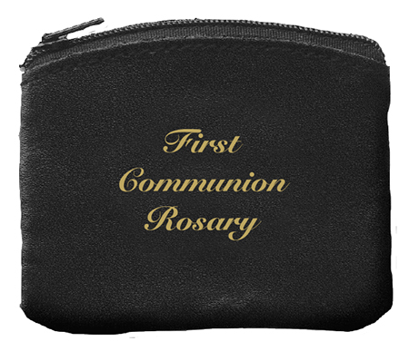 Communion Rosary Purse Black Bonded Leather