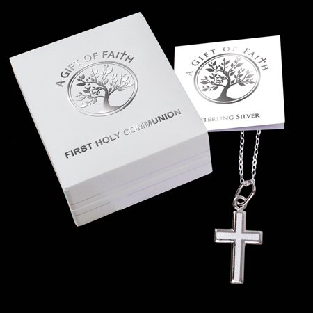 First Communion Sterling Silver Polished Plain Cross 3/4 " With 18 " Chain.
