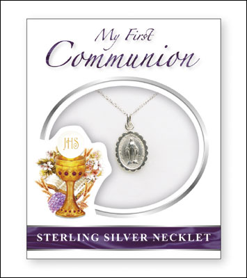 First Communion Sterling Silver Miraculous Medal Size 1/2 " with 18 " Chain