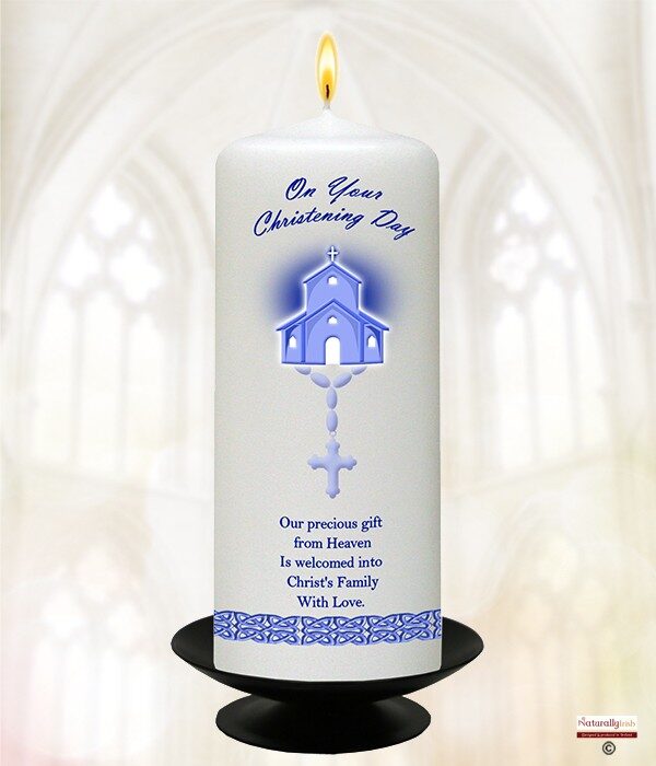 Church & Rosary Blue Christening Candle Product Code CHNP 980543 9inch 980536 6inch