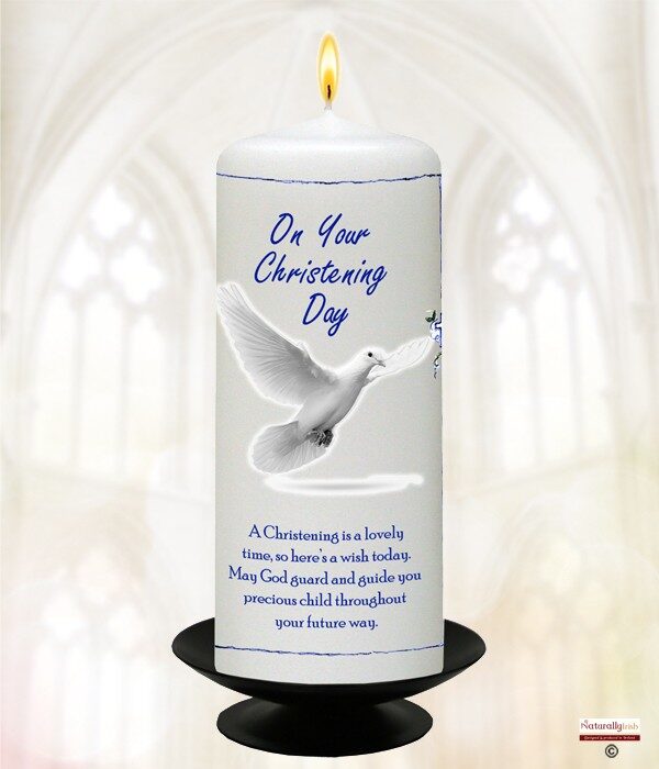 Flying Dove & Cross Blue Christening Candle Product Code CHNP 999699 9inch 999705 6inch