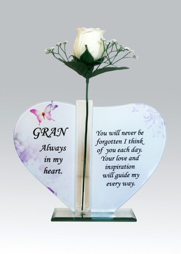 Gran glass heart plaque with silk rose – DF17889GA