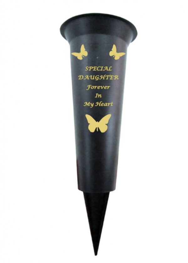 DF13659 Special daughter plastic spike memorial vase with butterfly decoration.