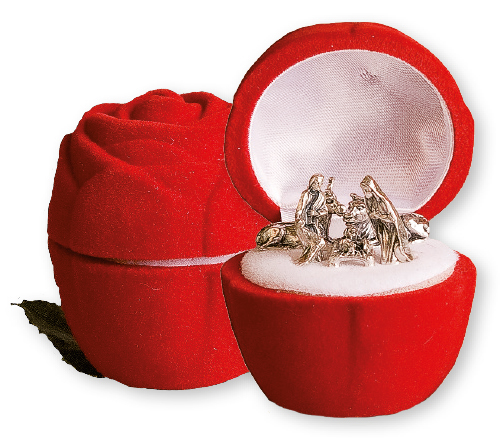 Miniature Nativity Set of 5 Figures in Rose Shaped Display Box – 89021jpg