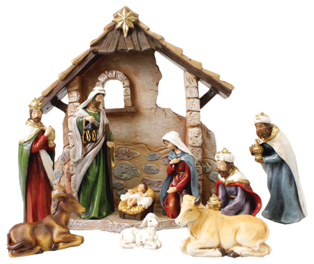 € 85 – Resin Nativity 9 Figures – 8 inch Figures and Shed – 89420