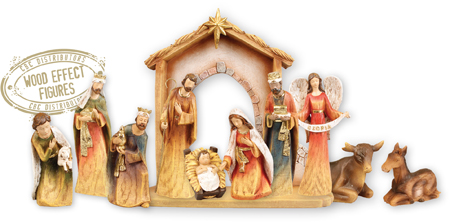 € 88 – 6.5 inch Resin Faux Wood Nativity Set 11 Pieces – 89410