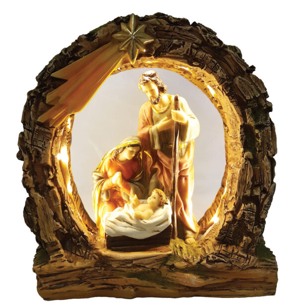 4.5 inch 11Piece Nativity Set with stable and plug in light. 2051