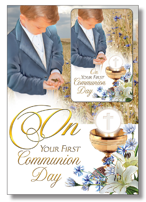 C27607 Communion Card Boy with Laminated Leaflet