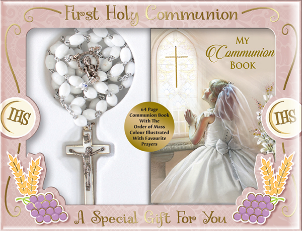 C6040 Communion Plastic Rosary Bead Girl with Prayer Book