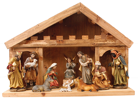 Nativity Resin Crib Set 11 Figures 4 inch With Shed – 89894
