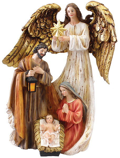 Nativity Set Resin Holy Family with Angel – 89705