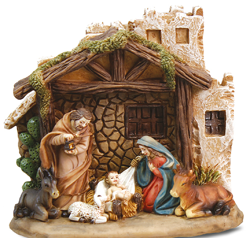 Nativity Set Resin Holy Family with shed – 89630