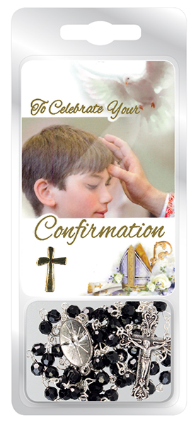 F6052 BK Confirmation Rosary Prayer Card – Black
